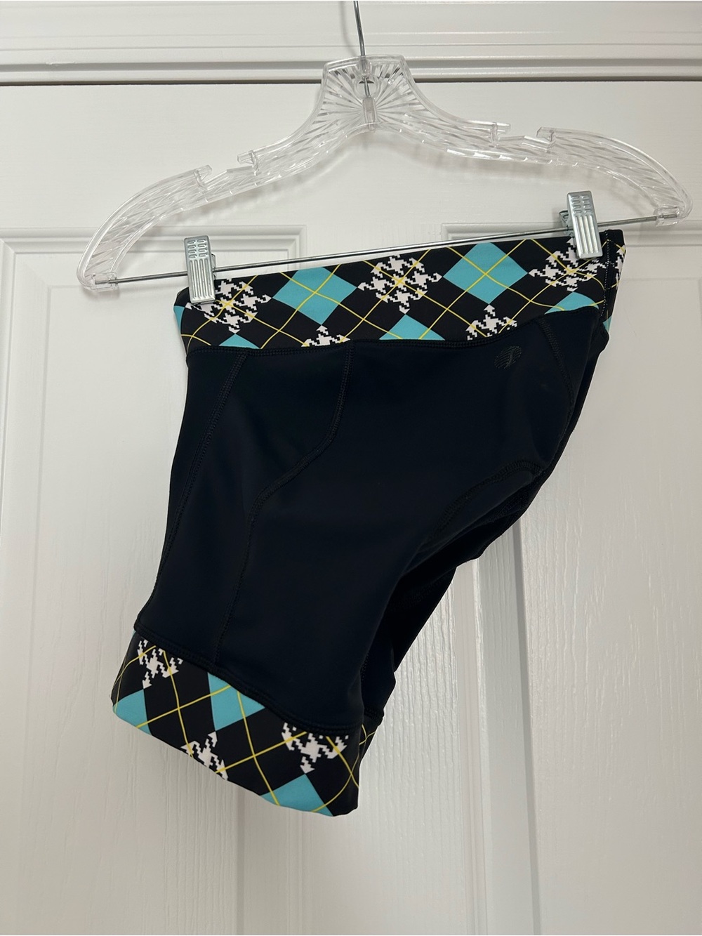 shebeest Black Bike Shorts with Aqua Argyle Trim